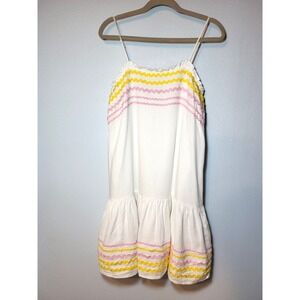 Lisa Marie Fernandez White Sundress w/Yellow & Pink Ric Rac Tiered Lined Small